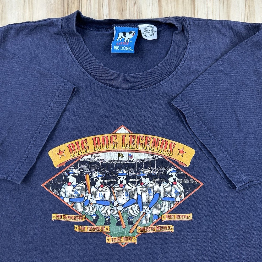 Vintage Big Dogs Boys Baseball Graphic T-Shirt Size XL Blue Short Sleeve